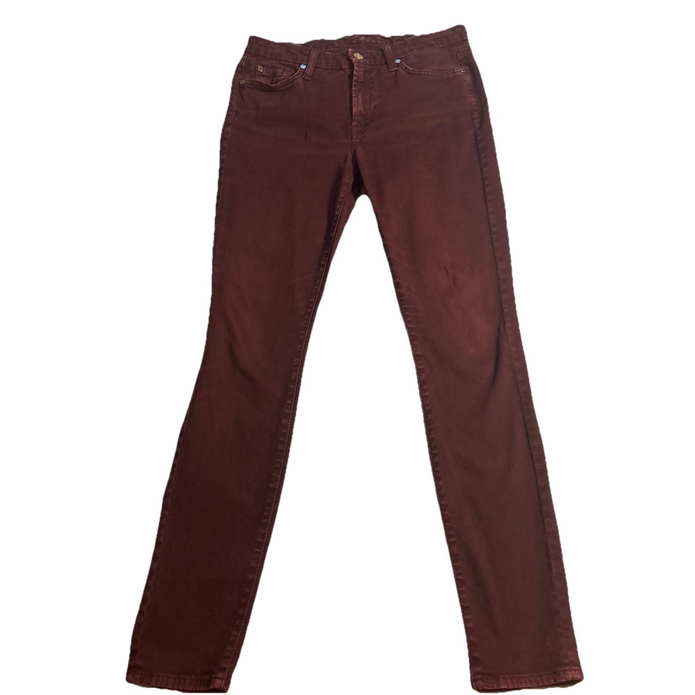 7 For All Mankind Skinny Jeans Women's Burgundy Excellent Stretch Sateen Sz 29